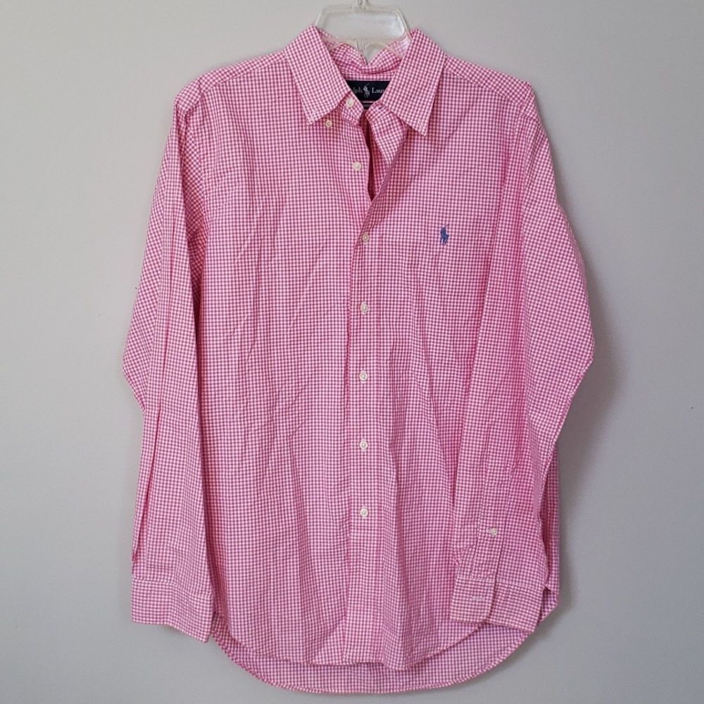 Ralph Lauren Shirt Mens Med Classic Fit Pink Gingham Oxford Check Easter Spring